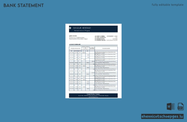 Beispiel eines Kontoauszugs der Banque Heritage Uruguay (Excel-Datei, Vorschau)